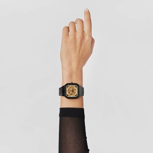 Montre analogique D-Bear avec bracelet en acier IP noir