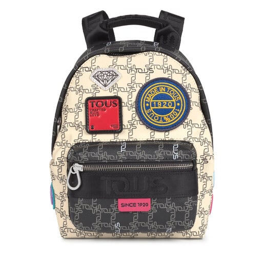 Small black and beige TOUS Logogram Patch Backpack