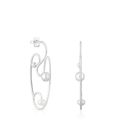 Silver Tsuri Two-piece earrings with cultured pearls | TOUS