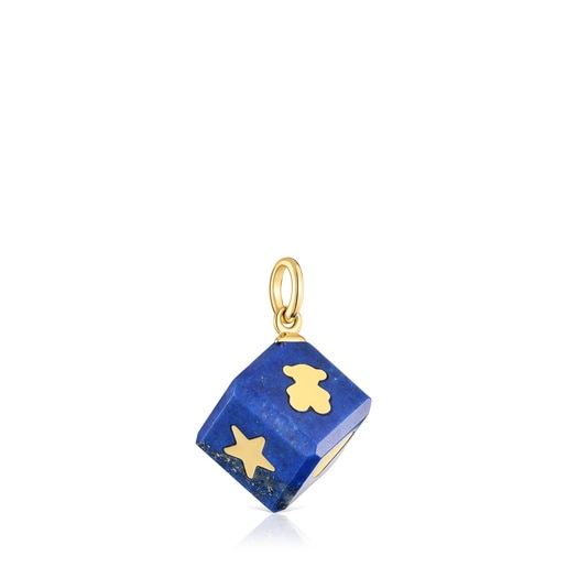 תליון Cube מזהב 14 קראט בשילוב קוביית אבן לפיס לזולי