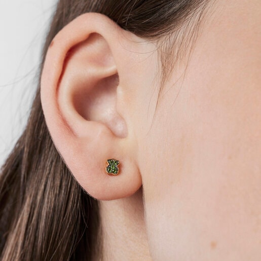 Silver vermeil TOUS New Motif Earrings with chrome diopside bear