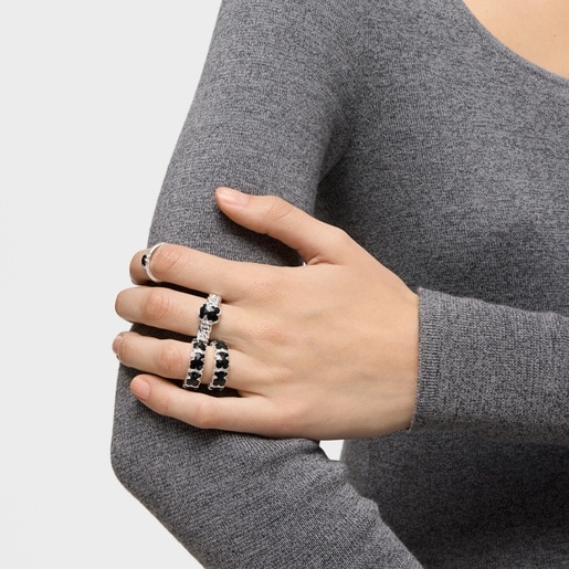 Medium silver Ring with bears onyx TOUS Icon Color
