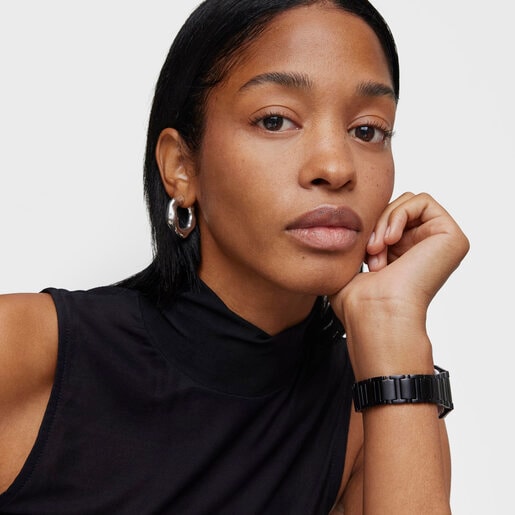 Karat Squared Analogue watch with strap in black aluminum and zirconias