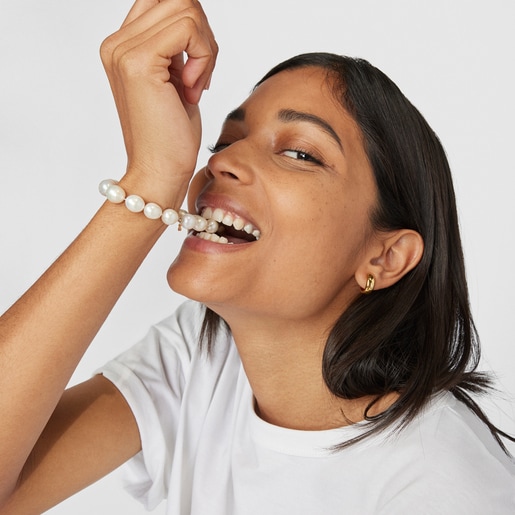 Gold TOUS Pearls Bracelet with Pearls and Bear motif