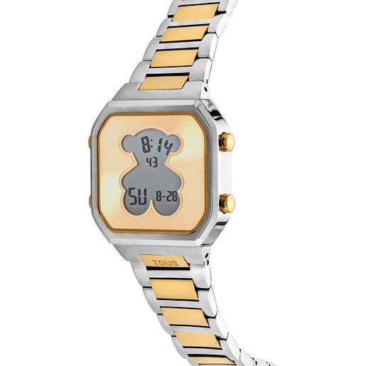 Relógio digital com bracelete em aço SS e aço IPG dourado D-BEAR