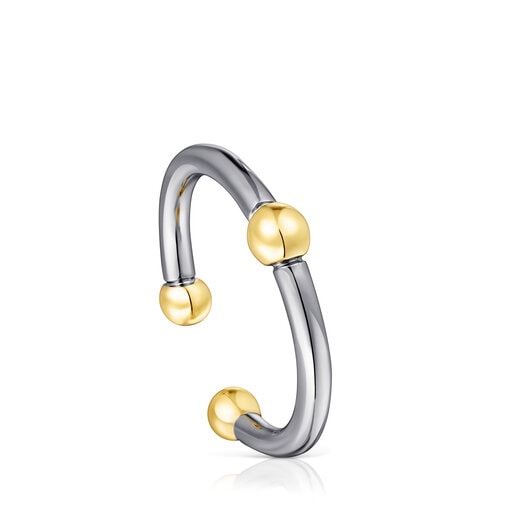 Anello aperto in argento scuro con placcatura in oro 18 kt su argento St. Tropez