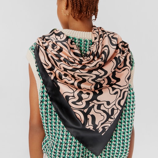 Pañuelo de poliéster negro TOUS Kaos Mini Patchwork