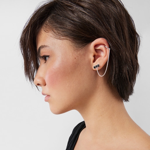 Серебряные серьги-каффы Mini Onix с ониксом