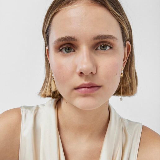Long gold Oceaan shell Earrings with pearls