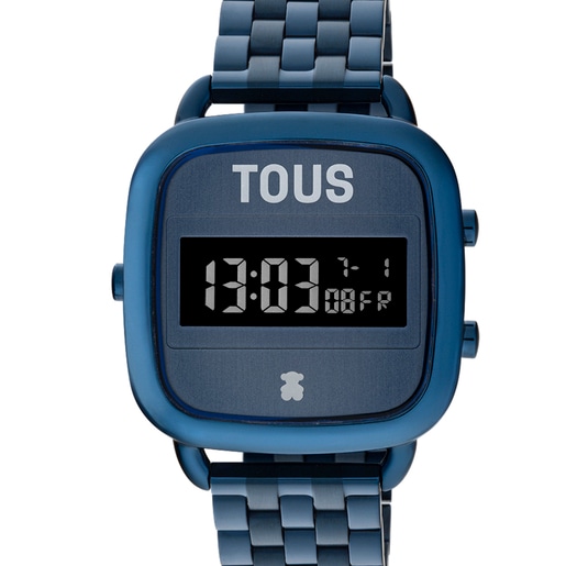 D-Logo Digital watch with blue IP steel strap