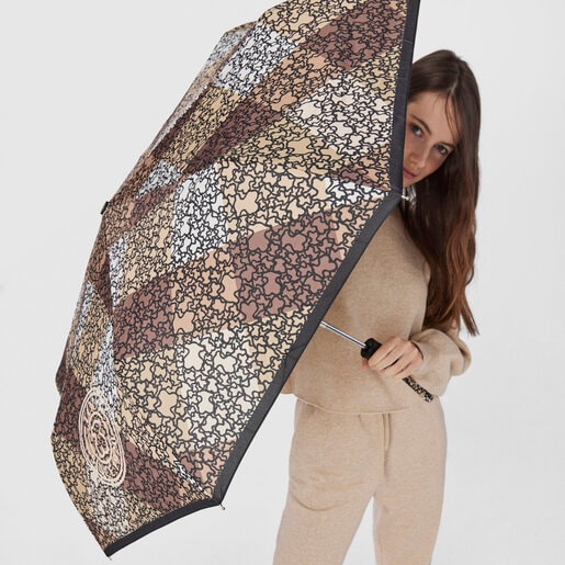 Коричневый складной зонт Kaos Mini Stamp