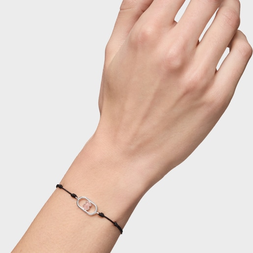 Pulsera de nylon negro de plata y cuarzo Camille