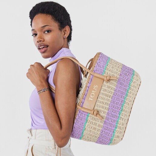 תיק סל Scoubidou גדול מרפיה בצבע סגול