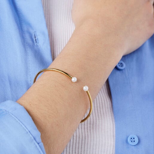 Pulsera con baño de oro 18 kt sobre plata y perla Batala