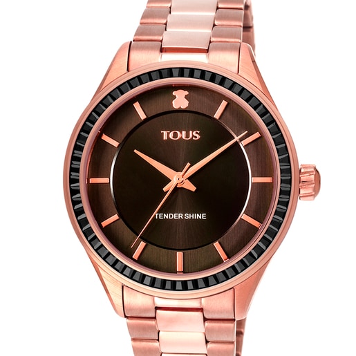 Reloj T-Shine de acero IP rosado con zirconias cúbicas