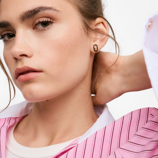 18ktゴールドコーティング・シルバーにスピネルをあしらったピアス、TOUS Camille