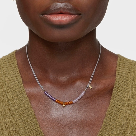 Short cord Necklace with gold heart and chalcedony motif TOUS Balloon | TOUS
