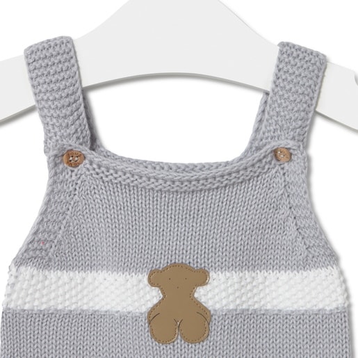 Knitted baby romper in Tricot grey stripes