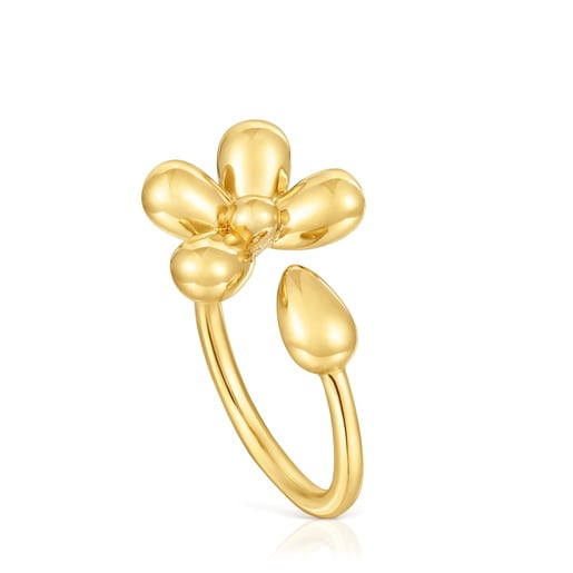 Anell obert amb bany d'or de 18 kt sobre plata Daisy