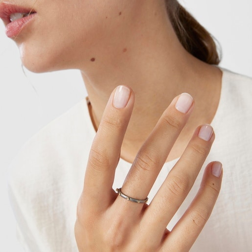 Dark silver Magic Nature Hoop ring with diamonds