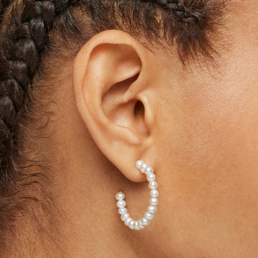 Small Gloss hoop Earrings with Pearls