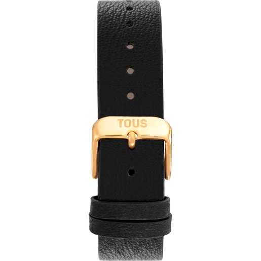 Analog Watch with black leather and gold-colored steel bracelet TOUS KARAT EMERALD MINI