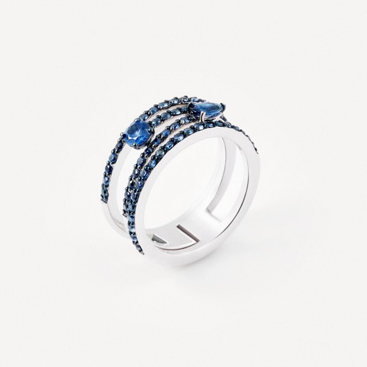 Anell doble dor blanc amb safir blau talla pera TOUS ATELIER