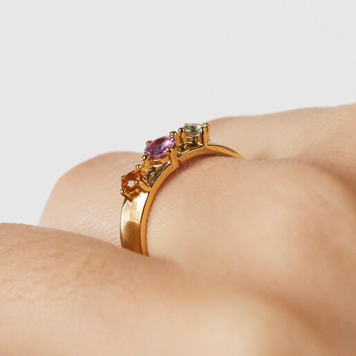 Silver Vermeil Glaring Ring with Sapphires | TOUS