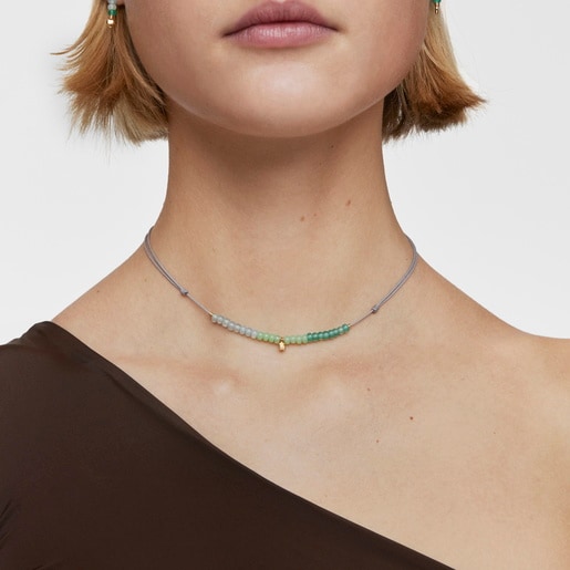 Collar corto de cordón, motivo oso de oro y calcedonia TOUS Balloon