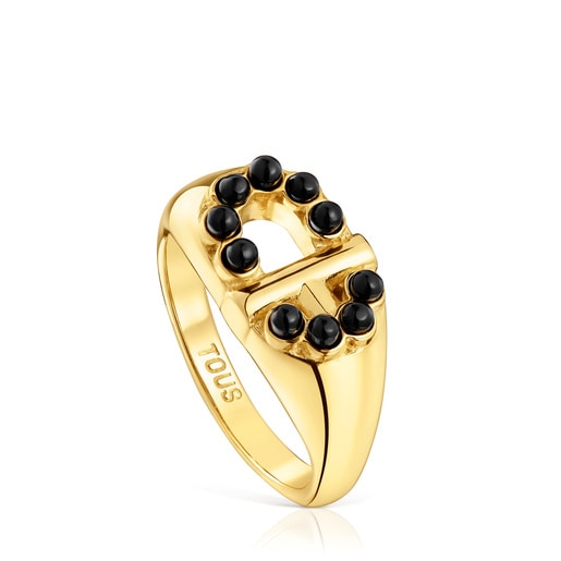 Signet ring with 18kt gold plating over silver and onyx TOUS MANIFESTO