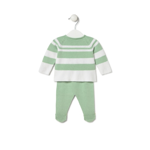 Conjunto de punto de bebé Tricot a rayas verde