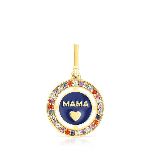 Silver vermeil TOUS Crossword Mama Mama pendant with gemstones and enamel