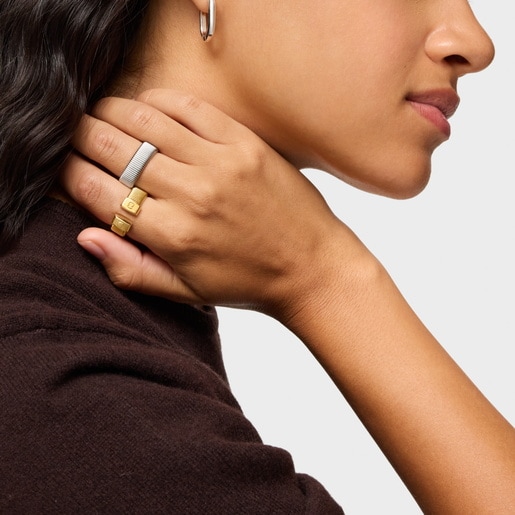 Anillo abierto de acero dorado Bulevard