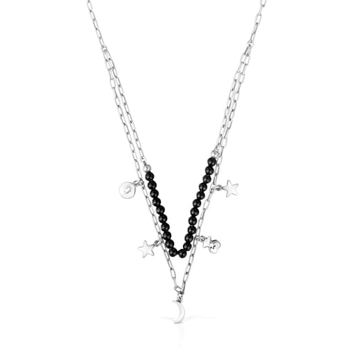 Silver Magic Nature double Necklace with onyx