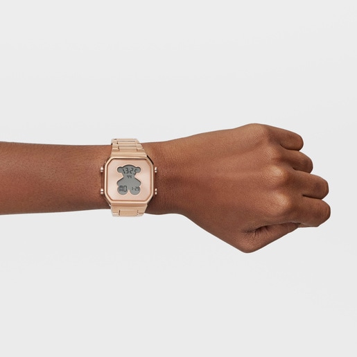 Relógio digital com bracelete em aço IPRG rosa D-BEAR