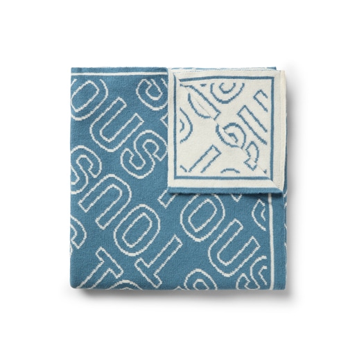 Reversible baby blanket in Nilo TOUS logo blue