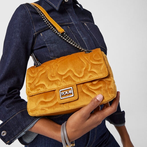 Medium mustard Kaos Dream Velvet shoulder bag with flap