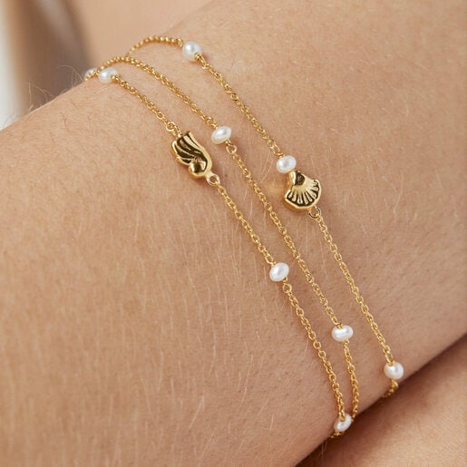 Pulsera conchas-cadenas de oro y perlas Oceaan