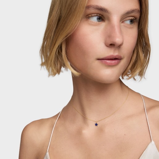 שרשרת קצרה XXS מזהב 14 קראט בשילוב אבן לפיס לזולי