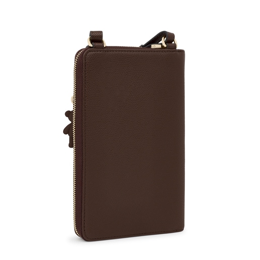 Pochette de téléphone portable à bandoulière avec portefeuille TOUS Funny marron