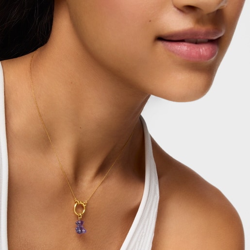 Colgante oso pequeño con amatista y oro 14 kt Bold Bear