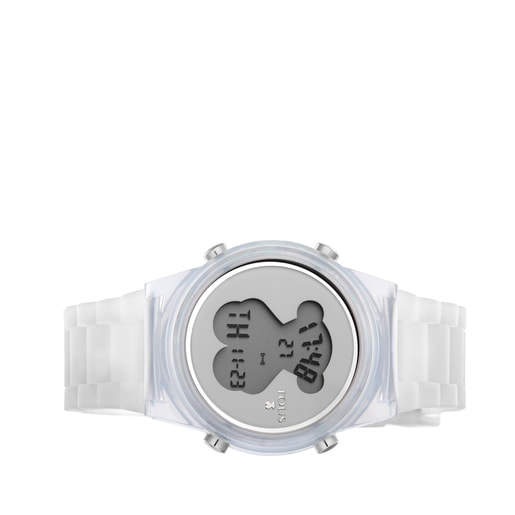 白のシリコンバンドが付いたポリカーボネート腕時計 D-Bear Fresh