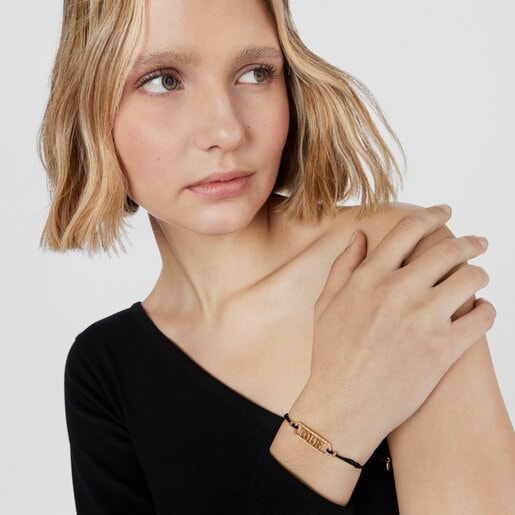 Black nylon Bracelet with silver vermeil and diamonds Logo | TOUS