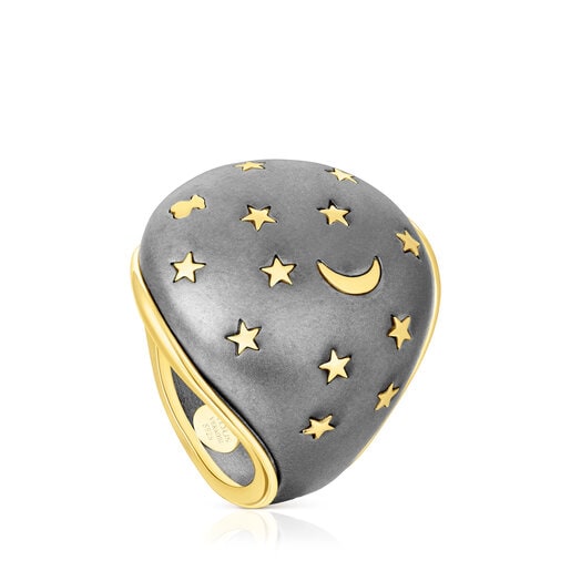 Καμπυλωτό δαχτυλίδι Twiling από ασήμι vermeil και dark silver