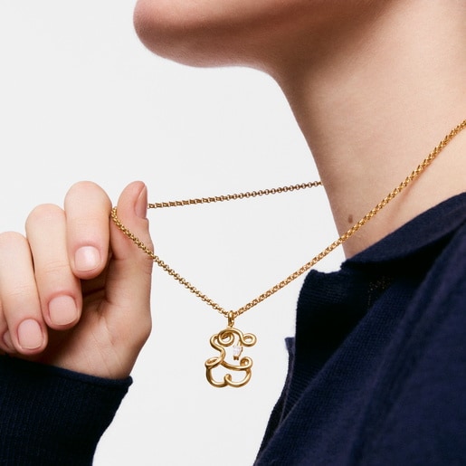 18ktゴールドコーティング・シルバーに、ラボグロウンダイヤモンドを添えた22 mm大のベア・ペンダントトップ Lio LGD