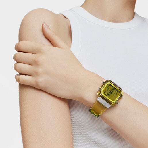 Rellotge digital de policarbonat groc i acer D-BEAR Fresh