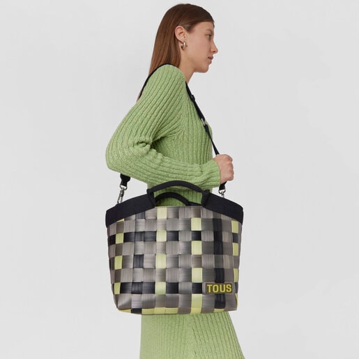 תיק סל TOUS Balloon Cesta בינוני בצבע חאקי ושחור
