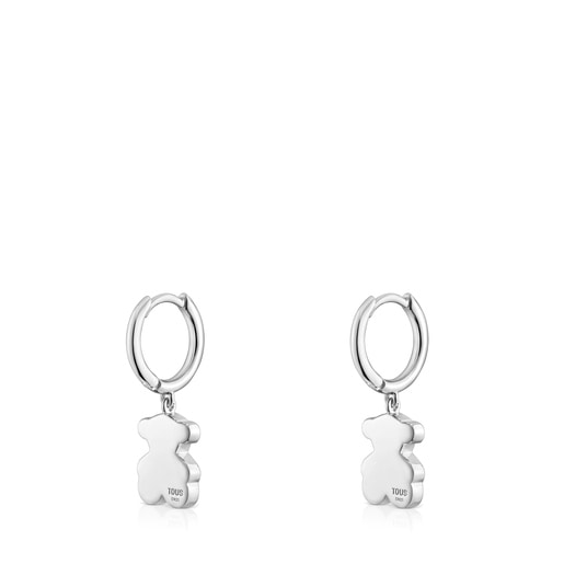 Silver Hoop earrings with bear pendant charm Sweet Dolls