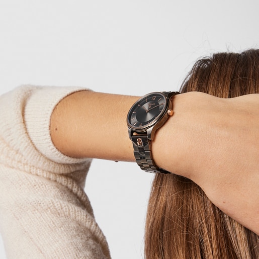 Стальные часы Len с серым и розовым ионным покрытием