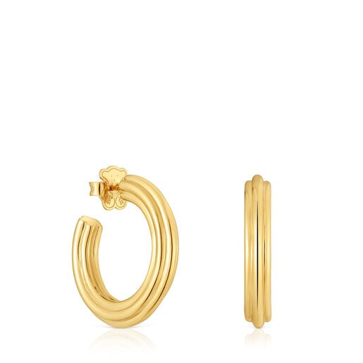 18kt gold plating over silver long Hoop earrings with flower motif TOUS 1950